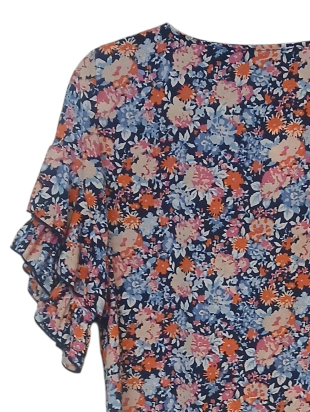 Lauren Hansen - NWT, Floral Blouse, Ruffled Short Sleeve, Round Neck, Size S - Picture 11 of 13
